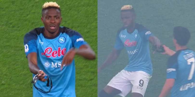 Osimhen segna il gol del pareggio: esulta e rompe la maschera
