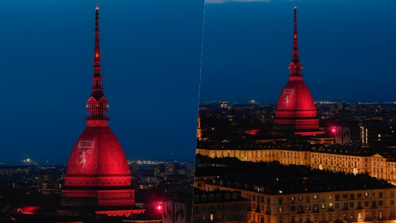 Grande Torino, la Mole Antonelliana si illumina con il simbolo dei granata