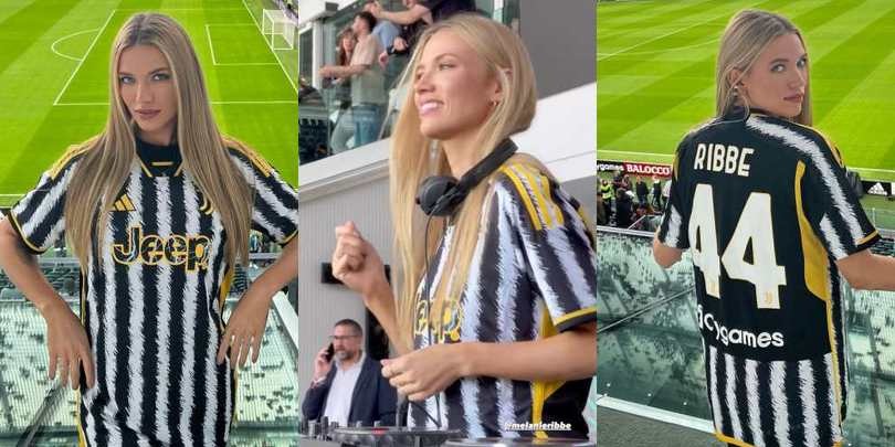 Melanie Ribbe incanta lo Stadium: maglia Juve e portafortuna di Fagioli