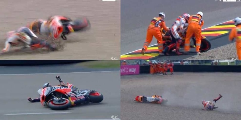 Marquez, le FOTO delle tre cadute durante le qualifiche del Gp del Sachsenring