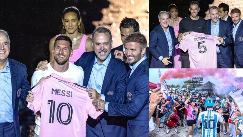 Messi, festa presentazione all'Inter Miami: con lui Busquets e Beckham