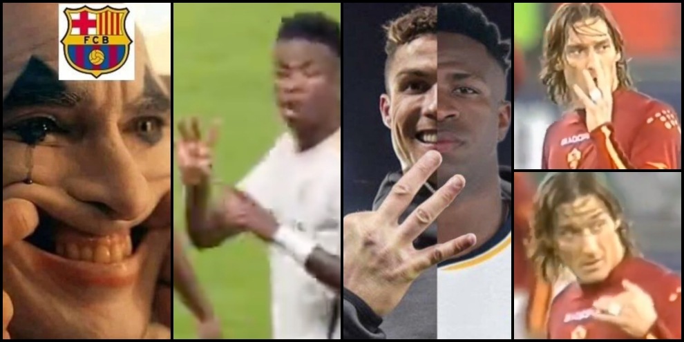 Vinicius, gesto alla Totti e tripletta alla Cristiano Ronaldo: social show