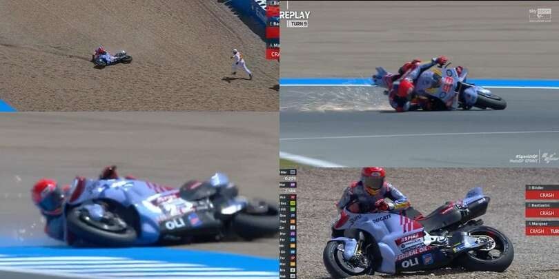Marquez cade mentre è al comando della sprint: la reazione della fidanzata