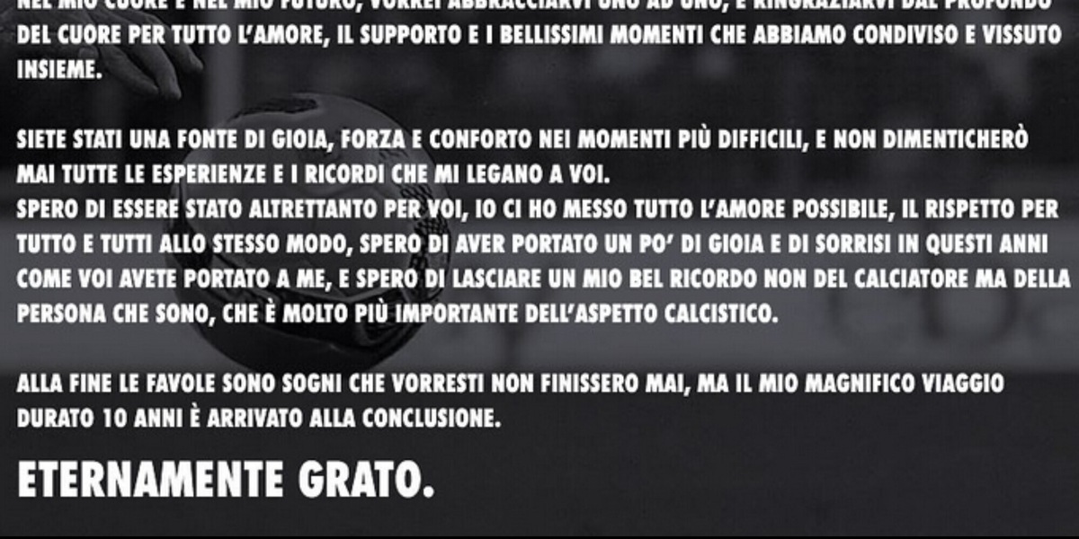 "Juve, ci ho messo tutto l'amore": la lettera d'addio commuove tifosi e compagni