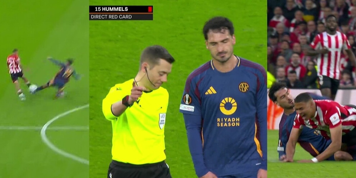 Hummels espulso dopo 11 minuti, shock Roma a Bilbao: cosa è successo
