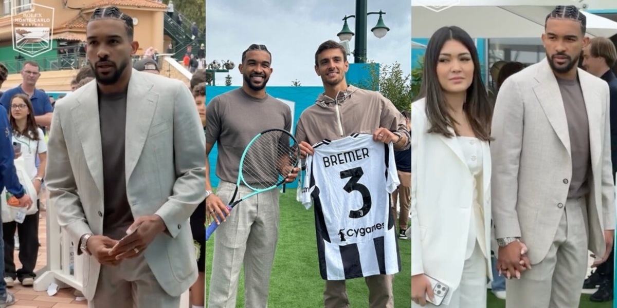 Montecarlo bianconera! Racchetta e maglia Juve, Musetti e Bremer in posa