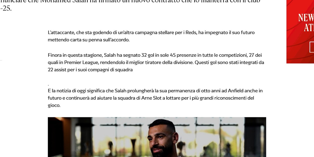 Liverpool, ufficiale il rinnovo di contratto di Salah