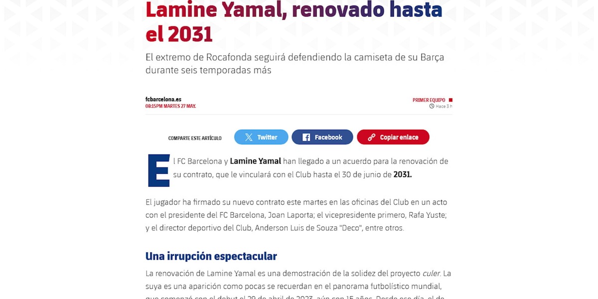 Barca, ufficiale: Yamal rinnova fino al 2031