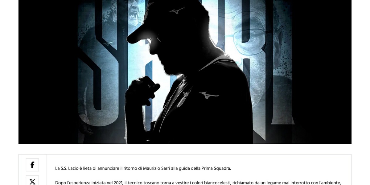 Lazio, è ufficiale il ritorno in panchina di Maurizio Sarri
