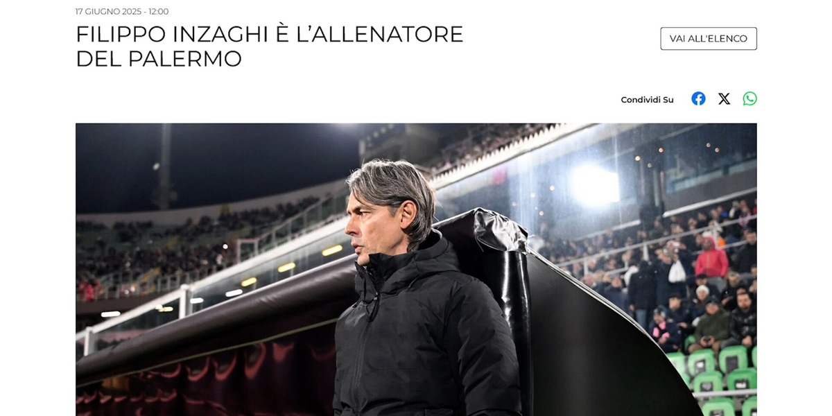 Serie B, Palermo: Filippo Inzaghi è il nuovo allenatore