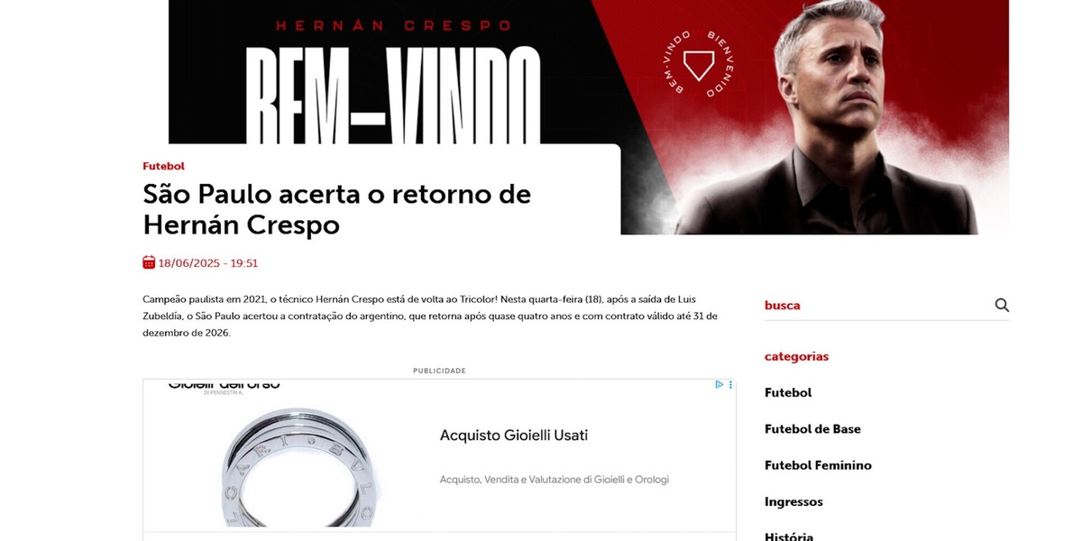 San Paolo, ufficiale: Hernan Crespo è il nuovo allenatore