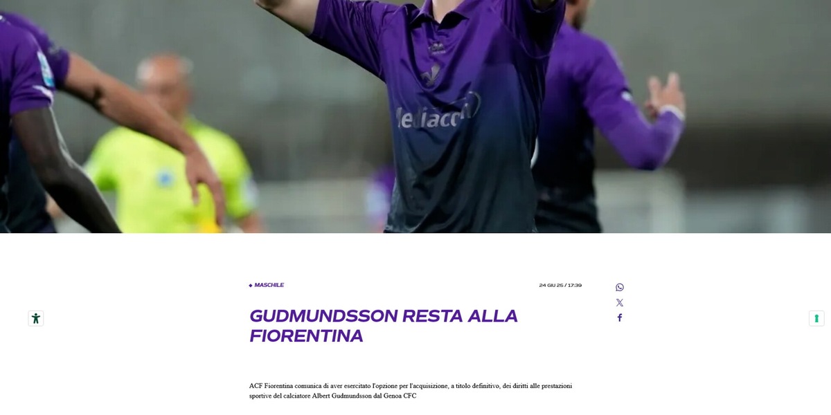 Ufficiale: la Fiorentina trova l'accordo con il Genoa per Gudmundsson