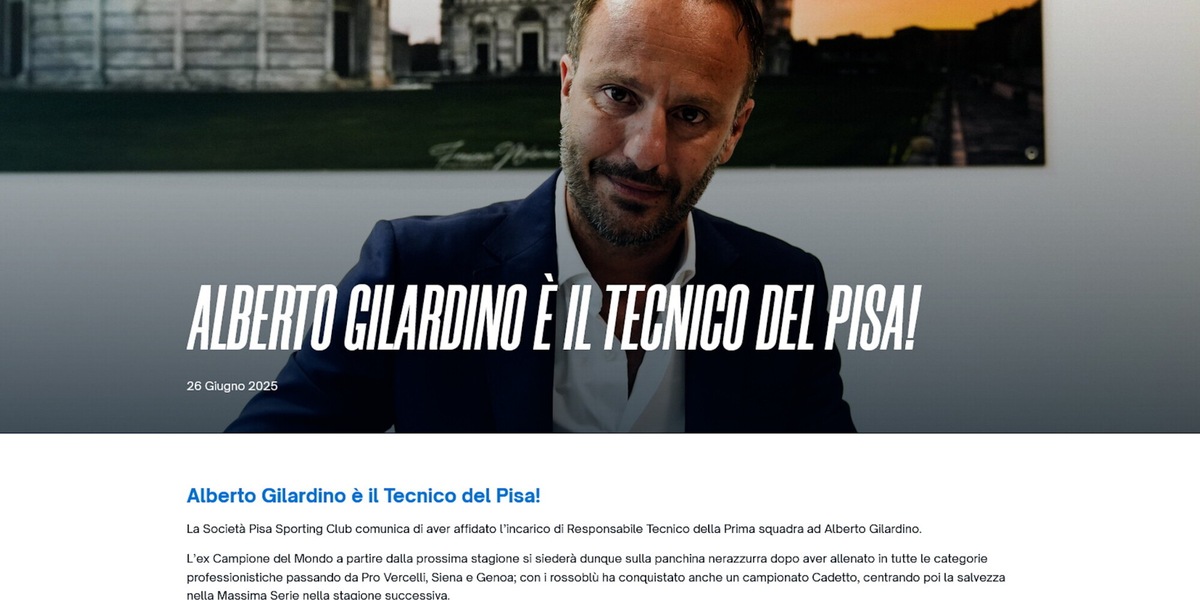 Il Pisa accoglie Gilardino: è il nuovo allenatore