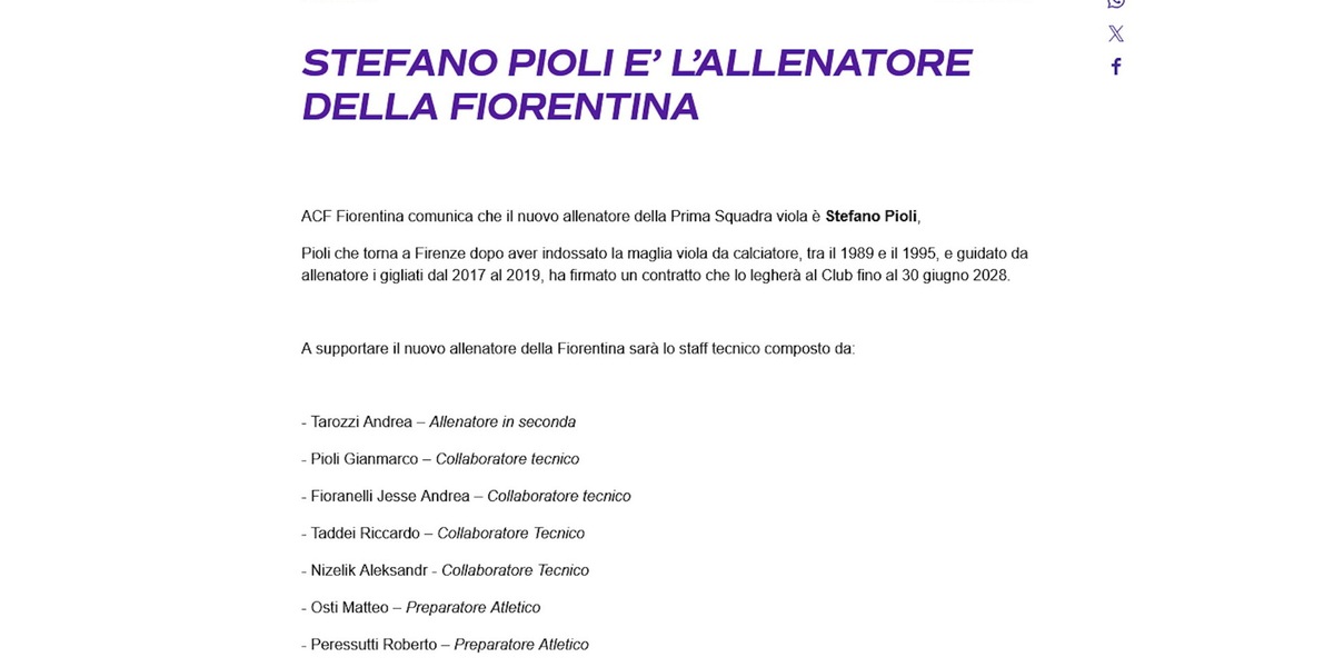 Fiorentina, ufficiale: Pioli è il nuovo allenatore