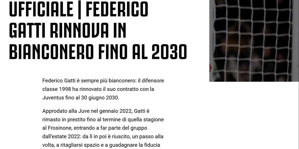 Juve, Gatti rinnova fino al 2030