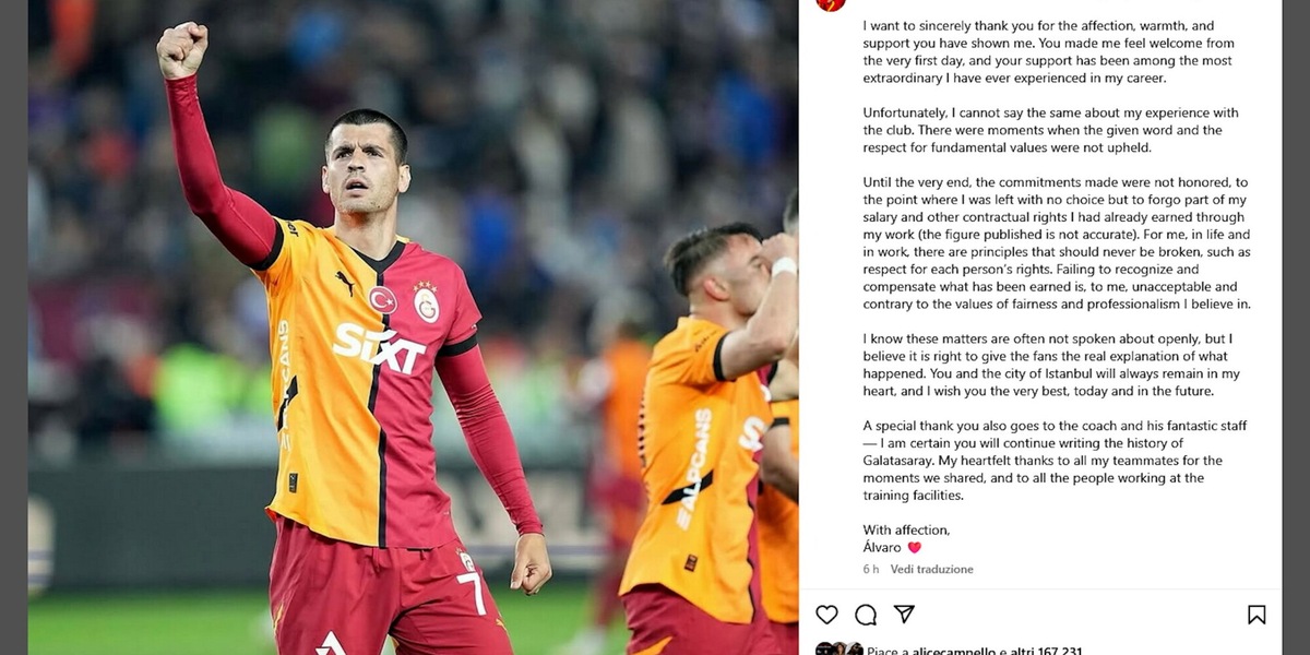 Galatasaray-Morata: è addio, ma l'attaccante si sfoga via social