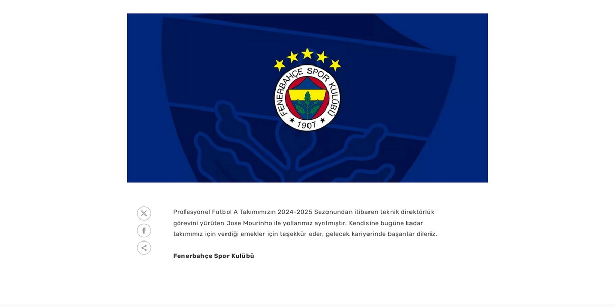 Fenerbahce, ufficiale: esonerato Mourinho