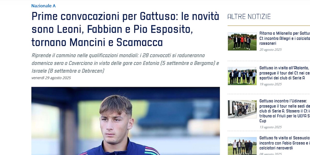 I convocati dell'Italia di Gattuso: novità Leoni, Fabbian e Pio Esposito