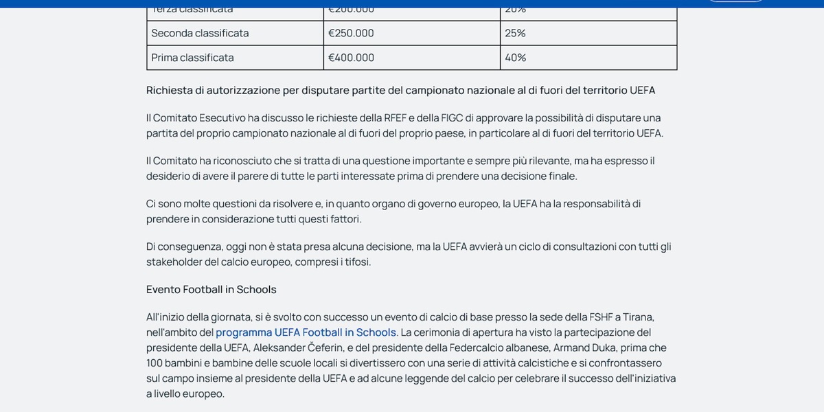 Milan-Como a Perth, il Comitato Esecutivo della Uefa rimanda la decisione