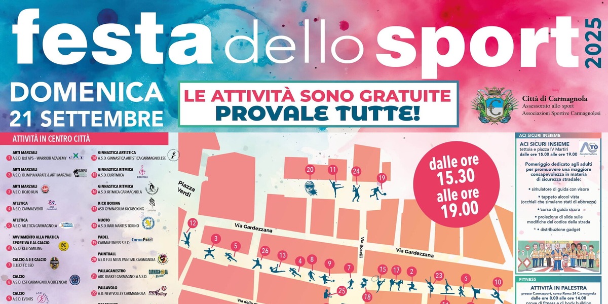 Domenica 21 settembre a Carmagnola: sport, salute e sicurezza stradale nel cuore della città