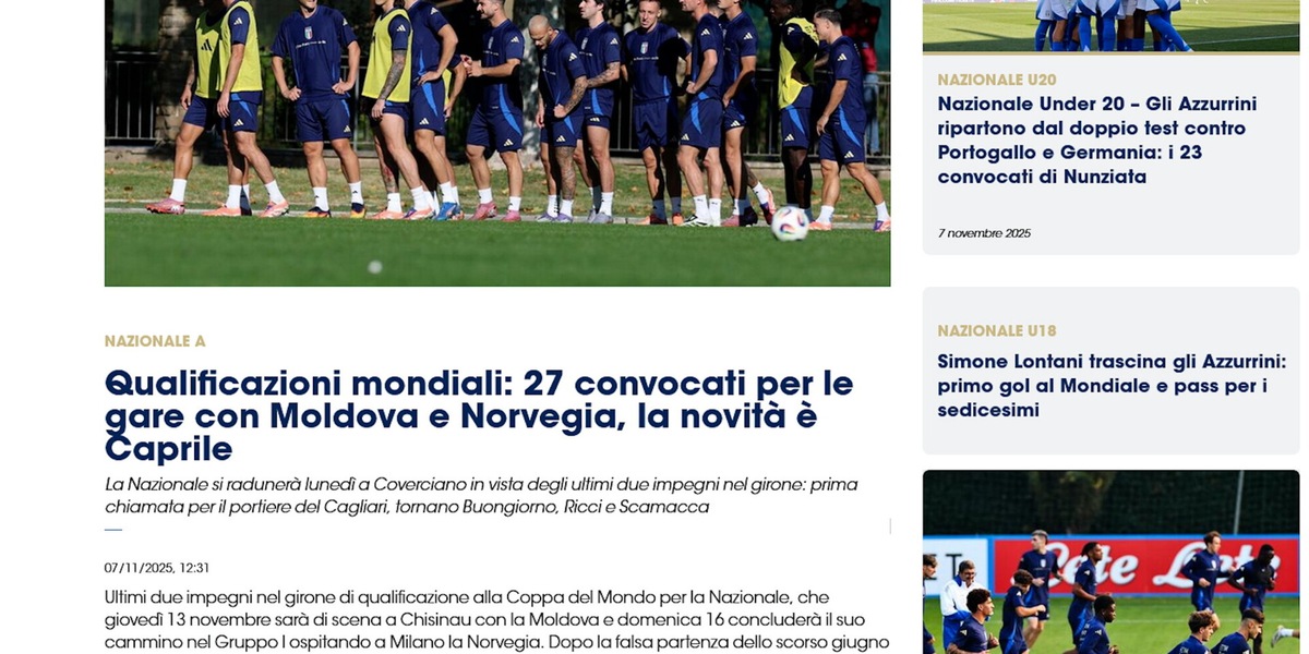 Italia, i convocati di Gattuso: esordio per Caprile, tornano Buongiorno e Ricci