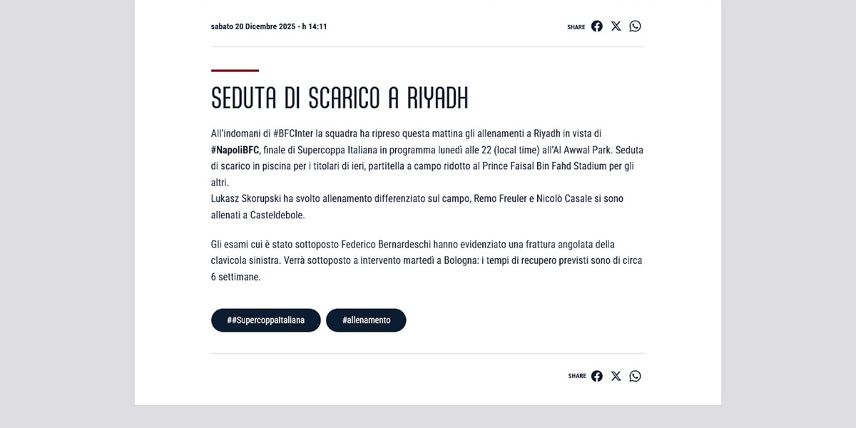 Bologna, tegola Bernardeschi: out un mese e mezzo
