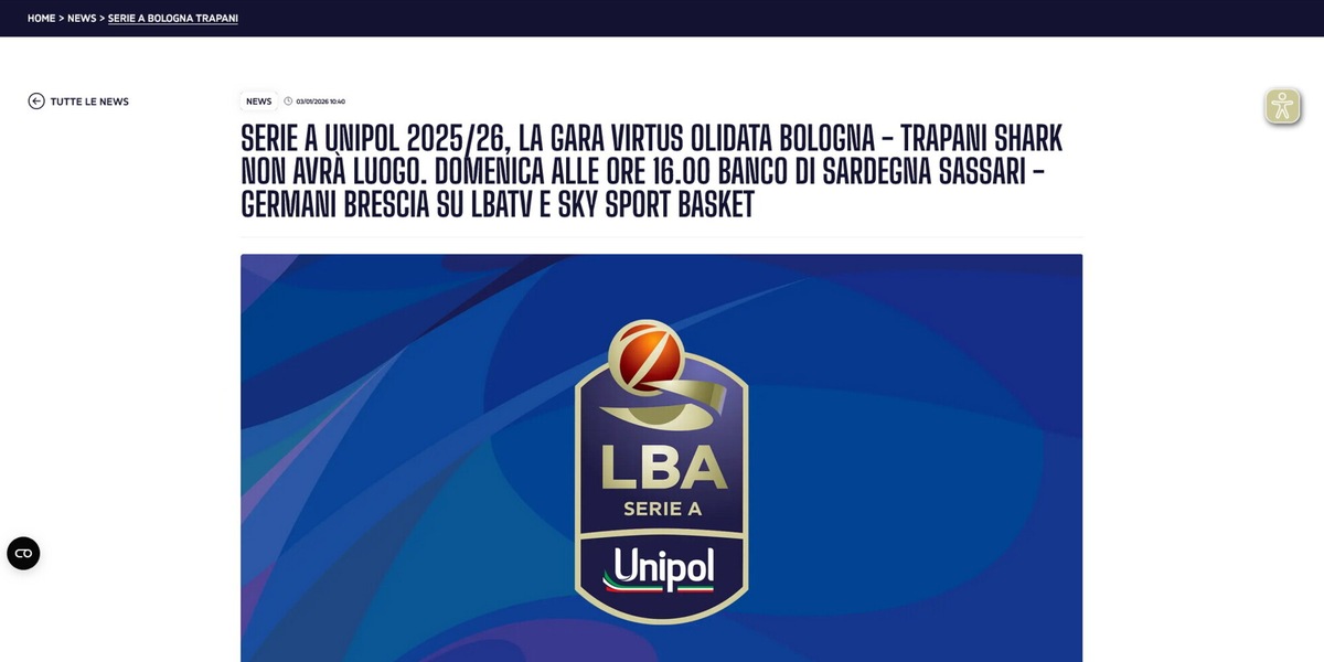 Basket, ufficiale: Virtus Bologna-Trapani non si giocherà