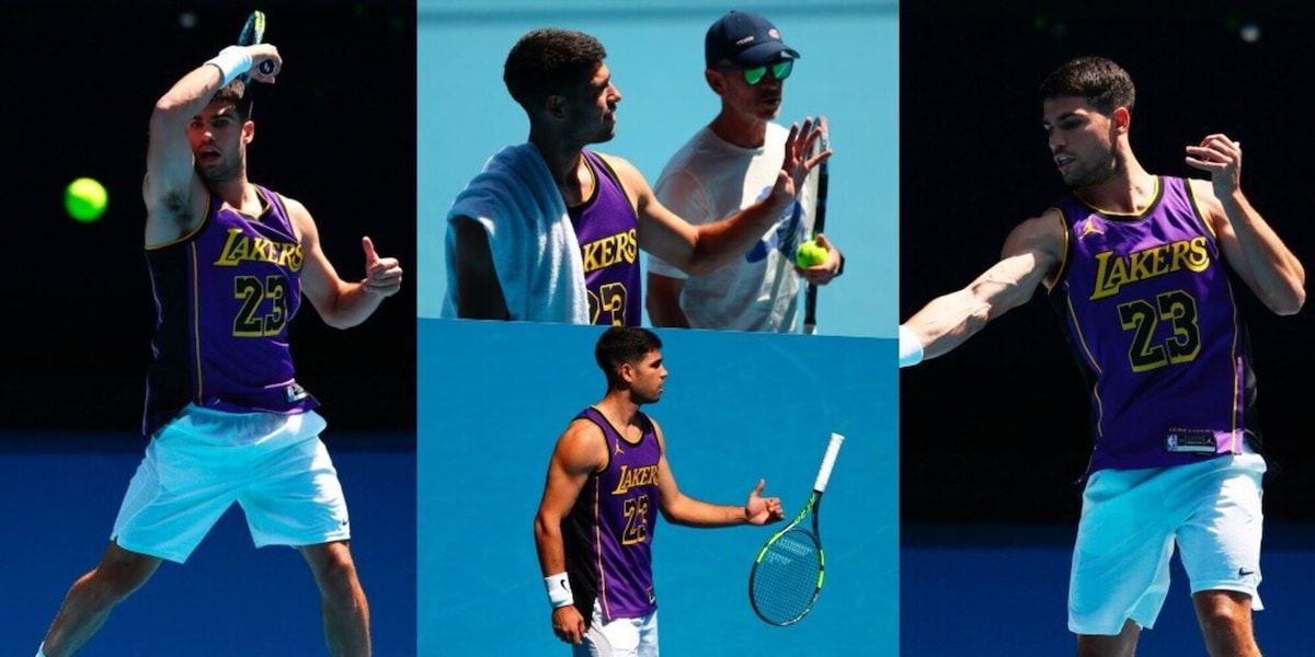 Alcaraz pronto per l’Australian Open: allenamento a Melbourne con la maglia dei Lakers di LeBron James!