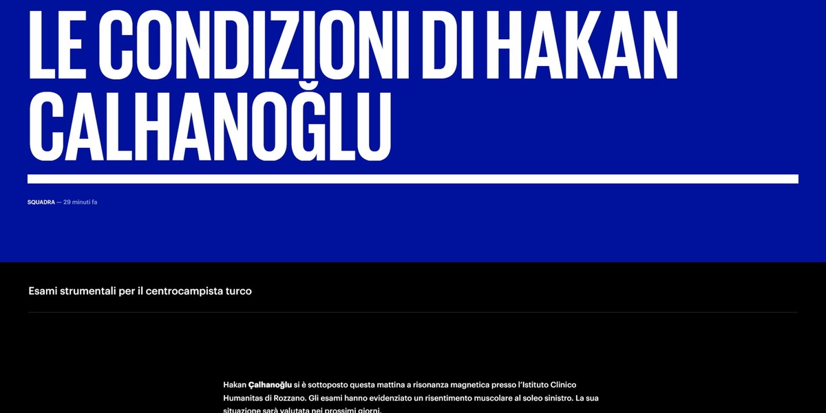 Inter, Calhanoglu infortunato: ecco l'esito della risonanza magnetica