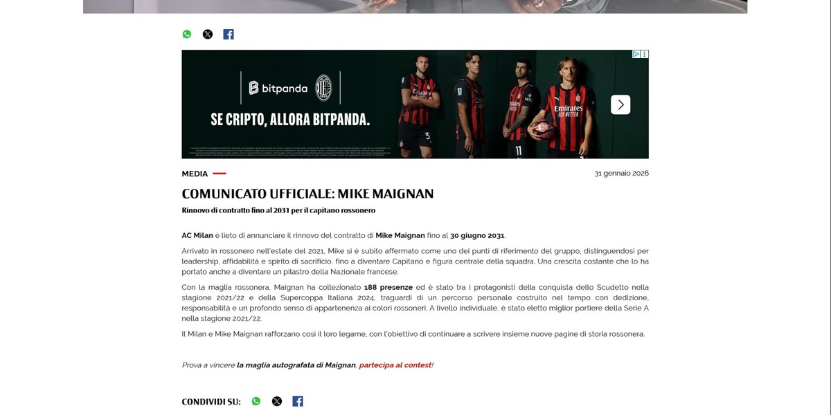 Milan, ufficiale: rinnovo fino al 2031 per Maignan
