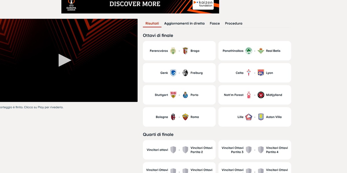 Europa League, sorteggio ottavi di finale: sarà Roma-Bologna
