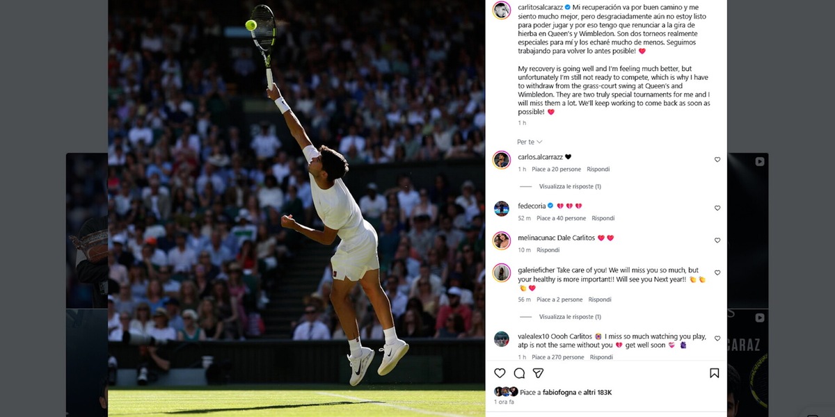 Tennis, ufficiale: Alcaraz costretto a saltare Wimbledon