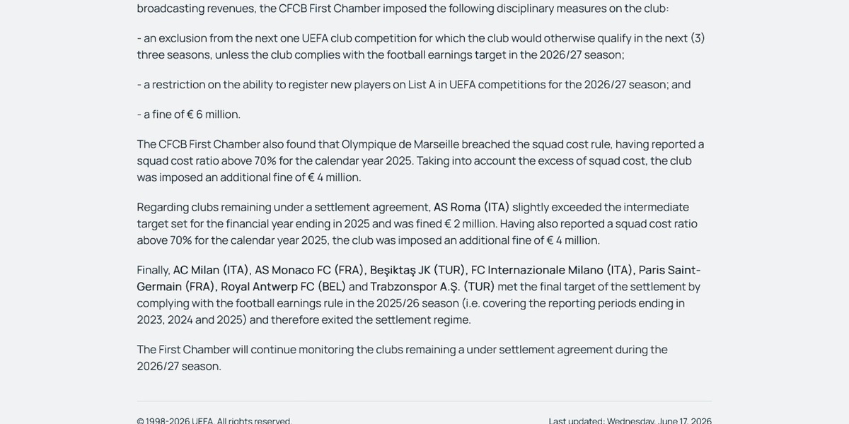 L'Uefa multa la Roma: superati due parametri del Settlement Agreement