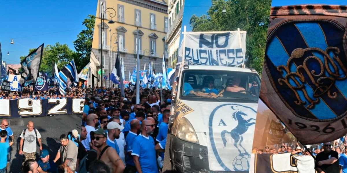 Napoli, 100 anni di storia: il corteo dei tifosi attraversa la città