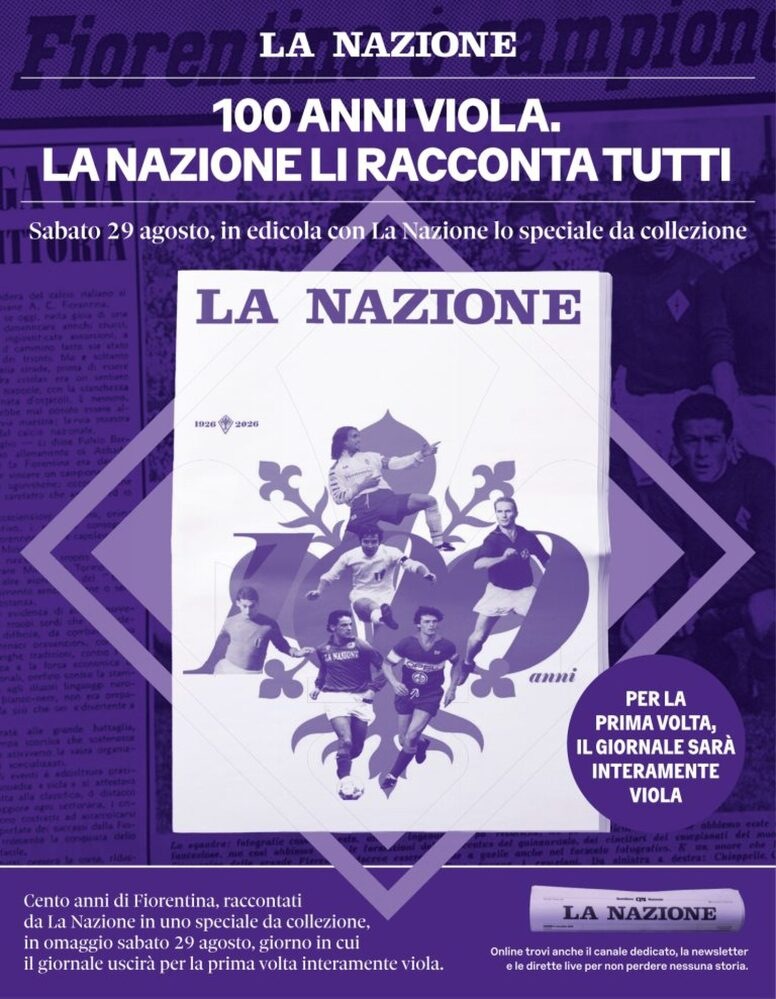 La Nazione si tinge di viola per festeggiare i 100 anni della Fiorentina
