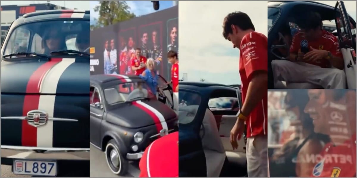 Leclerc sorprende tutti: arriva a Monza con la 500 d'epoca personalizzata