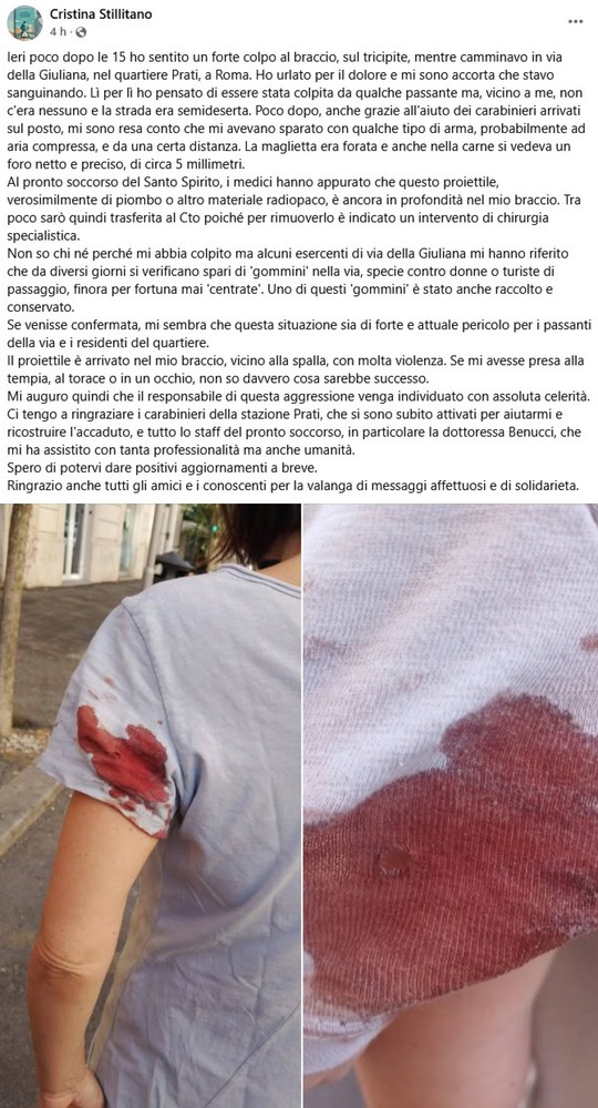 Donna ferita da piombino a Roma, in caserma il presunto responsabile