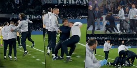 Conte non si tiene, abbraccio e caduta! L'esultanza al gol Napoli dice tutto