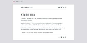 Ufficiale, Bologna: Italiano lascia il club rossoblù