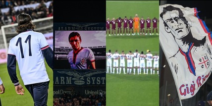 Riva, l’omaggio in Cagliari-Toro: minuto di raccoglimento, striscioni, applausi