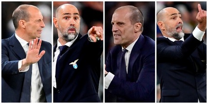 Juve-Lazio: le smorfie di Allegri, le urla di Tudor