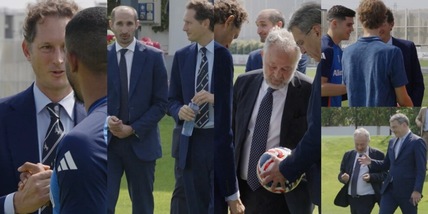 Abbraccio con Bremer, colloquio con Tudor e saluti ai giocatori: Elkann all'allenamento Juve