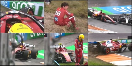 Hamilton a muro, incidente Leclerc-Antonelli: disastro Ferrari, ritiro in Olanda