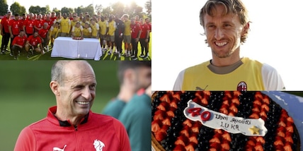 Modric, torta speciale per i 40 anni: Allegri ride e Rabiot si nasconde