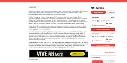 La Liga cancella la partita a Miami tra Villarreal e Barcellona