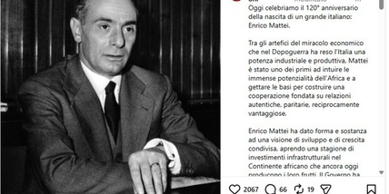 Meloni, Mattei ispirazione quotidiana nostro impegno, continueramo a farne tesoro