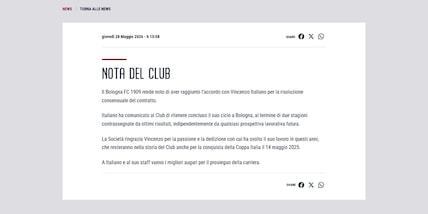Ufficiale, Bologna: Italiano lascia il club rossoblù