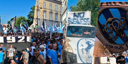 Napoli, 100 anni di storia: il corteo dei tifosi attraversa la città