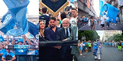 Notte azzurra, il Napoli sfila per i suoi 100 anni: presenti De Laurentiis e Maradona jr