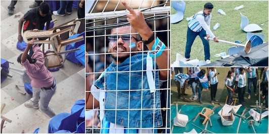 Sedie staccate, bottiglie lanciate, campo preso d’assalto: Messi, le immagini dall’India sono incredibili